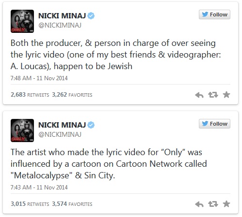 Nicki Minaj apologizes For 'Only' Artwork.I'd never condone Nazism in my art