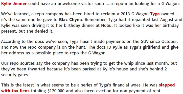 Repo Man Looking For Tyga & Kylie Jenner for 2013 G-Wagon
