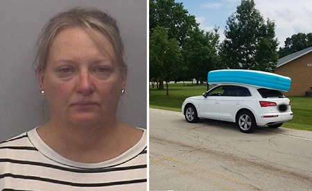 Mom arrested for driving around with her kids on top of roof inside pool.