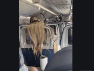 Angry plane passenger put's chewing gum in woman's hair.