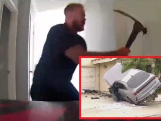 Man Drives Into A House With His Car And Chases People With Pickaxe.